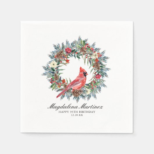 95th Birthday Red Cardinal Wreath Custom Cocktail Servet (Voorkant)