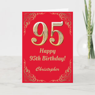 95th Birthday Red en Gold Glitter Lijst Kaart