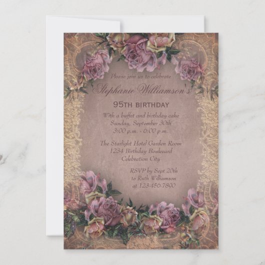 95th Birthday Romantic  Roos en ras Kaart (Achterkant)