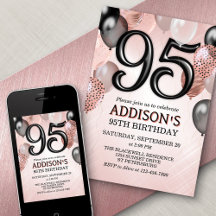 95th Birthday Roos Gold Balloons Invitation