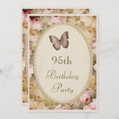 95th Birthday  Rozen Butterfly, Muzieknoten Kaart (Voorkant / Achterkant)