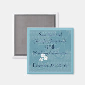 95th Birthday Save the Date Blue Floral Magnet (Voorkant / Achterkant)