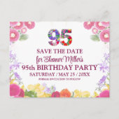 95th Birthday Save the Date, Blush Bloom Floral 95 Aankondigingskaart (Voorkant)