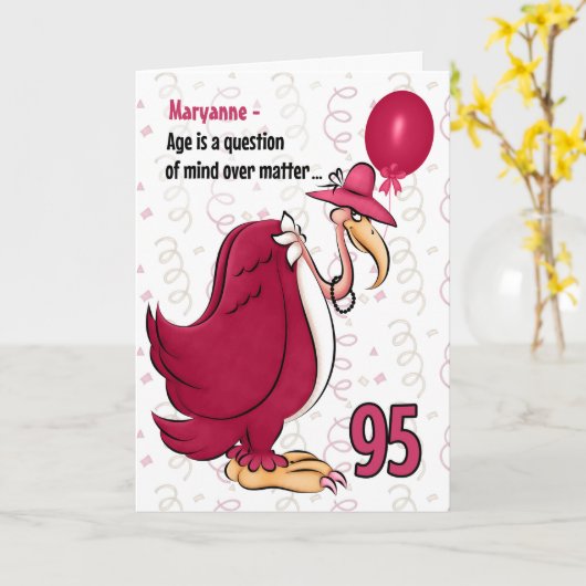 95th Funny Birthday Pink Buzzard met Name Kaart (Gele Bloem)