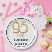 95th Verjaardag Goud Navy Blauw Aangepaste naam Papieren Bordje (Feest)