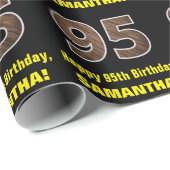 95th Verjaardag: Naam & Faux Wood Grain Patroon "9 Cadeaupapier (Rol Hoek)