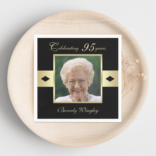 95th Verjaardagsfeestfoto op zwart papier Servet