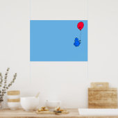 965 Blauwvogel van geluk en een rode ballon Poster (Keuken)