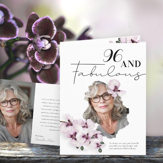 96 & Fabulous Orchid Photo Birthday Greeting Card Kaart