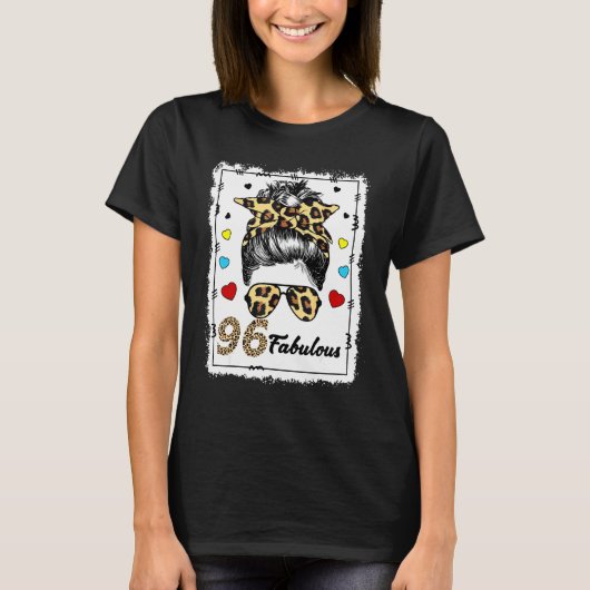 96 jaar oude Fabulous Messy Bun Leopard 1926 geboo T-shirt (Voorkant)