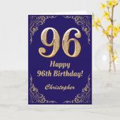 96e Birthday Navy Blue en Gold Glitter Lijst Kaart (Gele Bloem)
