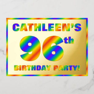 96e Birthday Party - Fun, regenboogspectrum "96" Folie Uitnodiging