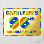 96e Birthday Party - Fun, regenboogspectrum "96" Folie Uitnodiging (Voorkant)