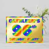 96e Birthday Party - Fun, regenboogspectrum "96" Folie Uitnodiging (Staand Voorkant)