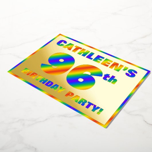 96e Birthday Party - Fun, regenboogspectrum "96" Folie Uitnodiging (Gedraaid)