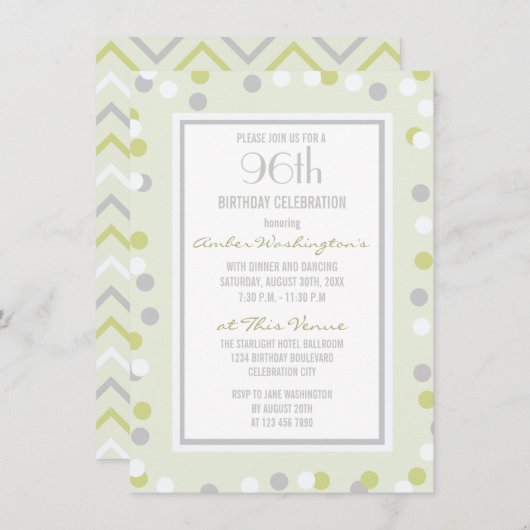 96e Groene en Grijze Polka Dots and Chevrons Kaart (Voorkant / Achterkant)