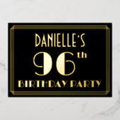 96e verjaardag: Art Deco Kijk "96", met naam Folie Uitnodiging (Voorkant)