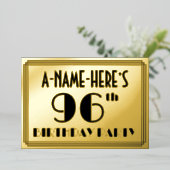96e verjaardag — Art Deco look "96" + naam Folie Uitnodiging (Staand Voorkant)