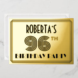 96e verjaardag — Art Deco Style "96" en naam Folie Uitnodiging