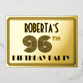 96e verjaardag — Art Deco Style "96" en naam Folie Uitnodiging (Voorkant)