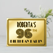 96e verjaardag — Art Deco Style "96" en naam Folie Uitnodiging (Staand Voorkant)