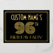 96e verjaardag — Art Deco Style "96" + Naam Folie Uitnodiging (Voorkant)