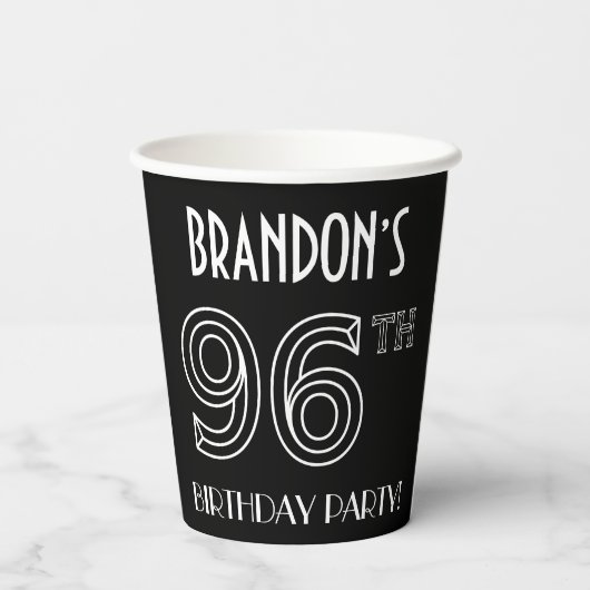 96e verjaardag: Art Deco Style + aangepaste naam Papieren Bekers (Achterkant)