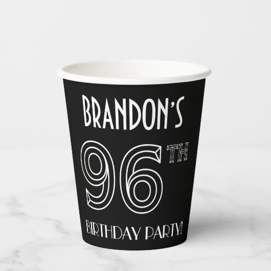 96e verjaardag: Art Deco Style + aangepaste naam Papieren Bekers (Voorkant)