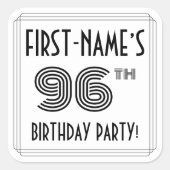96e verjaardag: Art Deco Style + aangepaste naam Vierkante Sticker (Voorkant)