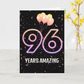 96e verjaardag Ballonnen en Confetti Kaart (Gele Bloem)