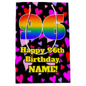96e verjaardag: Beeldende harten Patroon, Regenboo Medium Cadeauzakje (Voorkant)