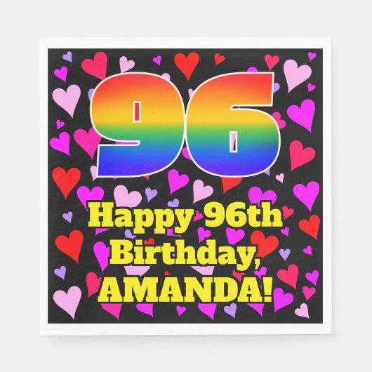 96e verjaardag: Beeldende harten Patroon, Regenboo Servet (Voorkant)