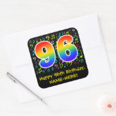 96e verjaardag: Colorful Music Symbols, Rainbow 96 Vierkante Sticker (Envelop)