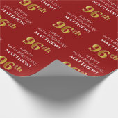 96e verjaardag: Elegant, rood, Faux Gold look Cadeaupapier (Hoek)