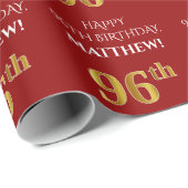 96e verjaardag: Elegant, rood, Faux Gold look Cadeaupapier (Rol Hoek)