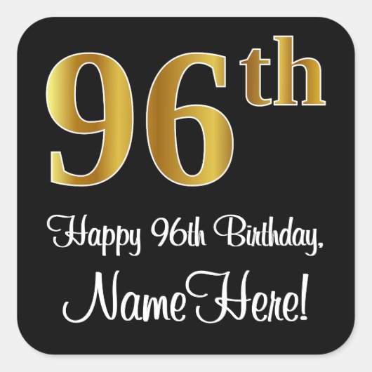 96e verjaardag - Elegante luxe Faux Gold look # Vierkante Sticker (Voorkant)