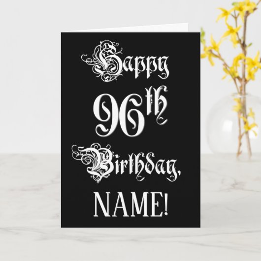 96e verjaardag: Fancy, elegant script + aangepaste Kaart (Gele Bloem)
