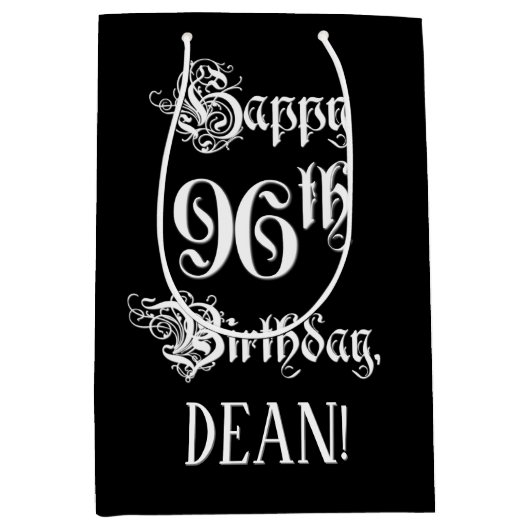 96e verjaardag: Fancy, elegant script + aangepaste Medium Cadeauzakje (Voorkant)