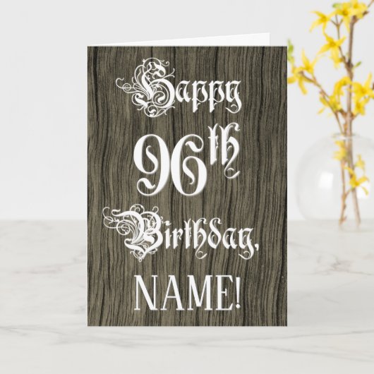 96e verjaardag: Fancy, elegante tekst; Faux Hood l Kaart (Gele Bloem)