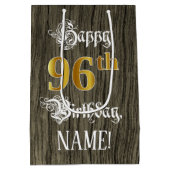96e verjaardag: Faux Gold look & Faux Wood Pattern Medium Cadeauzakje (Achterkant)
