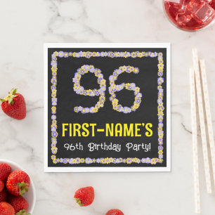 96e verjaardag: Floral Flowers Number, Custom Name Servet
