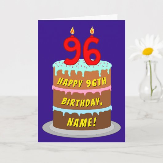 96e verjaardag: Fun Cake and Candles + Custom Name Kaart (Kleine Plant)