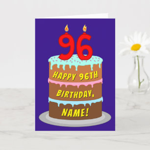 96e verjaardag: Fun Cake and Candles + Custom Name Kaart