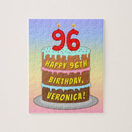 96e verjaardag: Fun Cake and Candles + Custom Name Legpuzzel