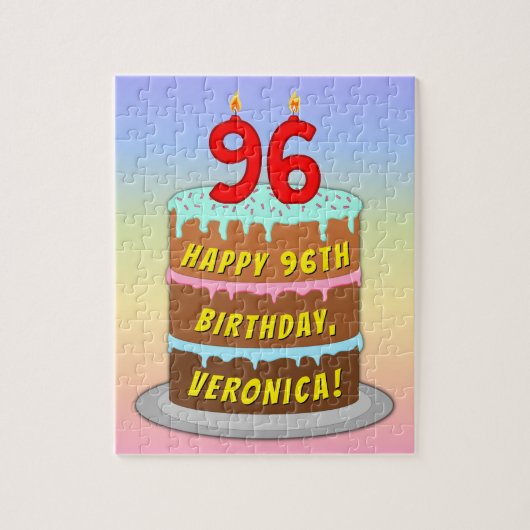96e verjaardag: Fun Cake and Candles + Custom Name Legpuzzel (Verticaal)
