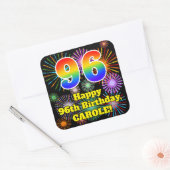 96e verjaardag: Fun Fireworks Kijk, regenboog # 96 Vierkante Sticker (Envelop)