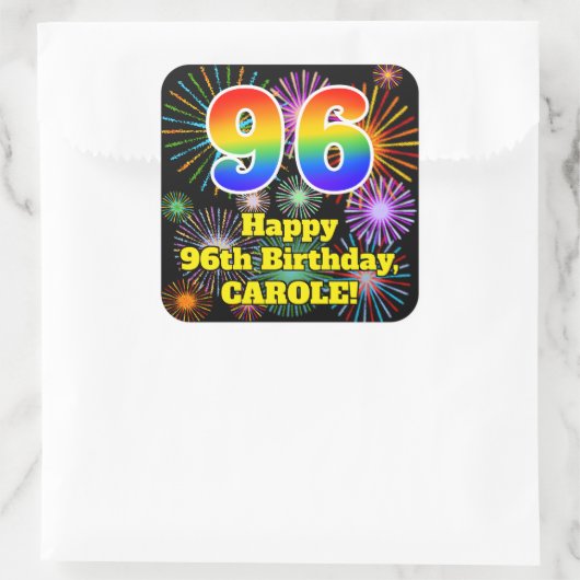 96e verjaardag: Fun Fireworks Kijk, regenboog # 96 Vierkante Sticker (Tas)
