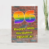 96e verjaardag: Fun Graffiti-geïnspireerde regenbo Kaart (Voorkant)