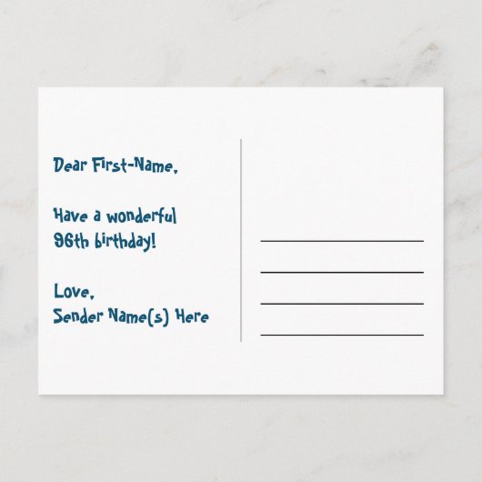 96e verjaardag: Fun Hearts Pattern, Rainbow 96 Briefkaart (Achterkant)