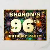 96e verjaardag — Fun, kleurrijke Fireworks look Folie Uitnodiging (Voorkant)
